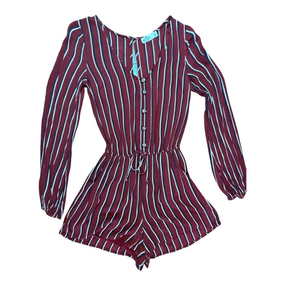 Hollister Romper Womenβs XS Burgundy White Stripe Y2K Preppy Boho Festival Indie